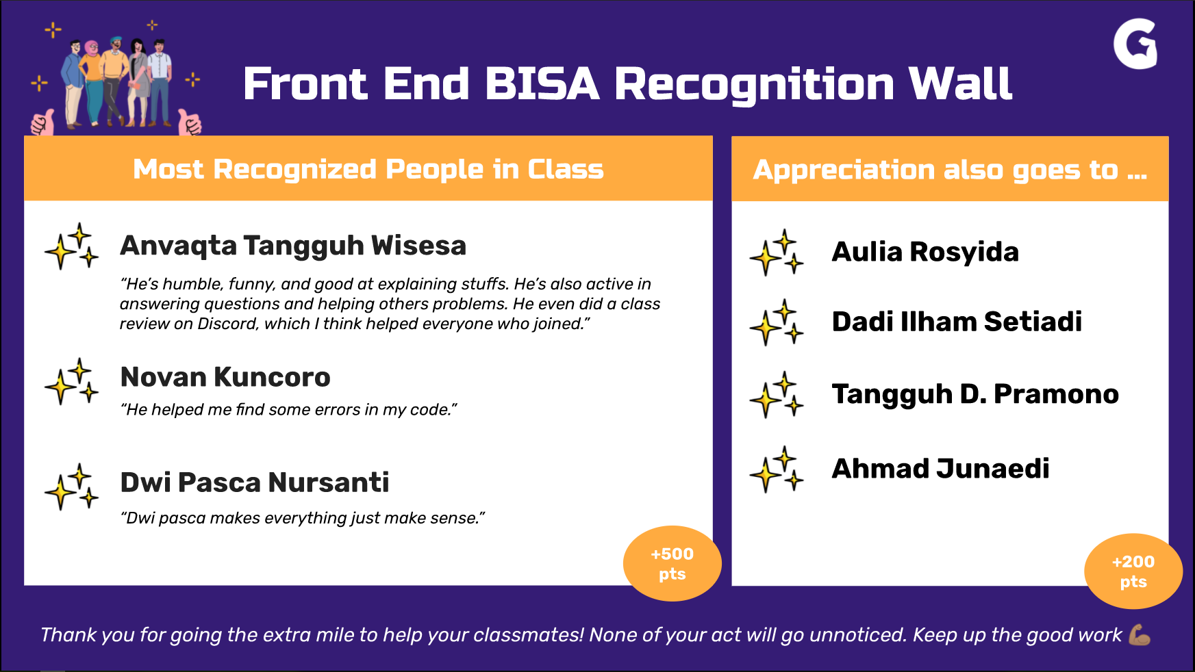 BISA Class recognition wall.